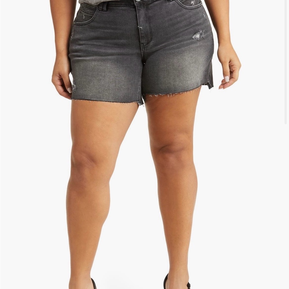 Democracy Ab Solution High Waist Denim Shorts Gray Distressed Plus 16W - Picture 5 of 7